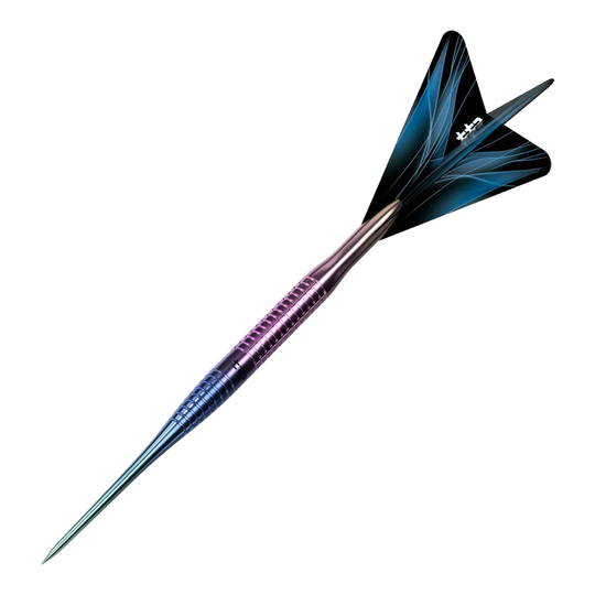 Abgebildet ist der Caliburn TTD Complete Titanium T3 Rainbow Steeldarts - 7g. Der Dartpfeil weist eine schillernde Regenbogen-Optik auf.