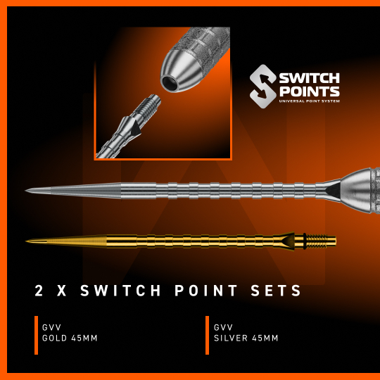 Winmau Gian Van Veen W-MAX Switch Point steel darts Winmau Gian Van Veen W-MAX Switch Point Steeldarts werden im Bild präsentiert. Die Darts sind klar und deutlich zu erkennen.