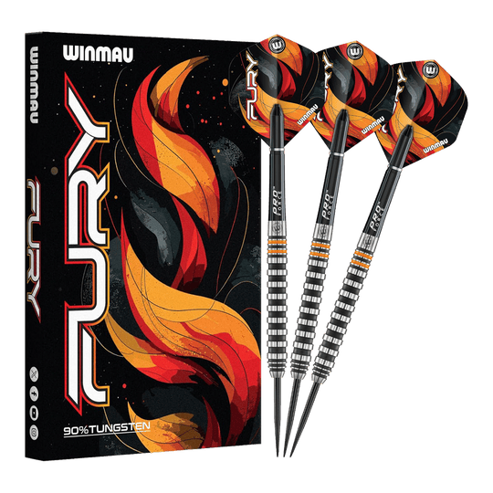 Winmau Fury steel darts - 22g Gezeigt werden die Winmau Fury Steeldarts - 22g. Diese hochwertigen Steeldarts sind für anspruchsvolle Spieler konzipiert.