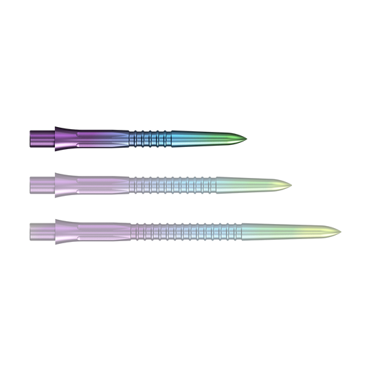 Mission Caliburn EVO dart tips GV1 - Rainbow Gezeigt wird eine einzelne Steeldartspitze mit Rainbow-Effekt. Die Oberfläche schimmert in verschiedenen Farbtönen.