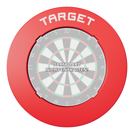Target Notched Dartboard Surround Auf dem Bild ist eine runde rote Umrandung für ein Dartboard. Sie erscheint matt und gleichmäßig.