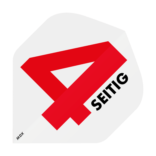 MD-401-4SLog_4-seitig_Bedruckte_Flights_Logo_MDX_1 Das Bild zeigt eine große, rote Zahl 4 auf weißem Hintergrund. Daneben steht das Wort "SEITIG" in schwarzen Buchstaben.
