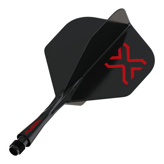 Winmau Fusion Blade X No2 Standard Flight Shaft System - Black Das Bild stellt den Artikel 8863_Winmau_Fusion_Blade_X_No2_Standard_Flights_Schwarz_22mm_1 dar. Es handelt sich vermutlich um einen einzelnen schwarzen Dart-Flight mit 22mm Größe.