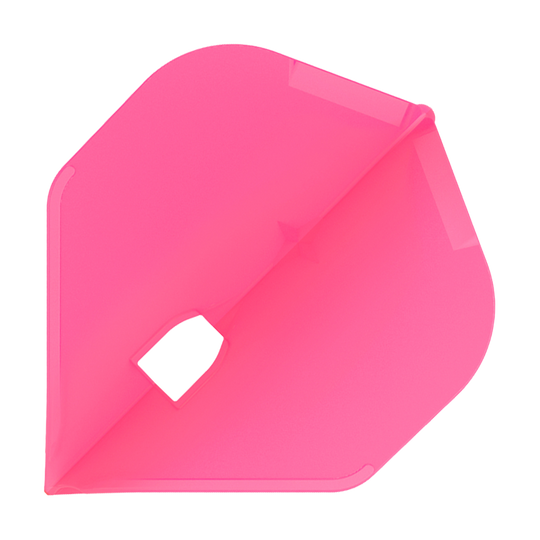 Das Bild zeigt eine pinke Dart-Flügel. Er hat eine diamantartige Form mit einer kleinen Öffnung in der Mitte.
