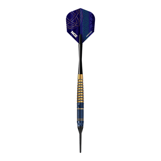 Harrows Nox Premium Brass Soft Darts Harrows Nox Premium Brass Softdarts. Gezeigt wird ein Softdart-Set aus der Nox Premium Brass Serie von Harrows.