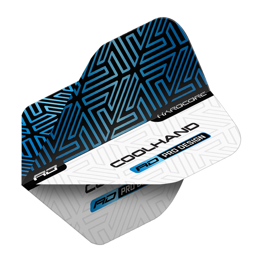 Red Dragon Hardcore Luke Humphries Blue White Premium Standard Flights Das Bild zeigt die Red Dragon Hardcore Luke Humphries Blue White Premium Standard Flights. Die Flights sind blau-weiß gestaltet und tragen die Aufschrift „COOLHAND“ sowie „RD PRO DESIGN“.