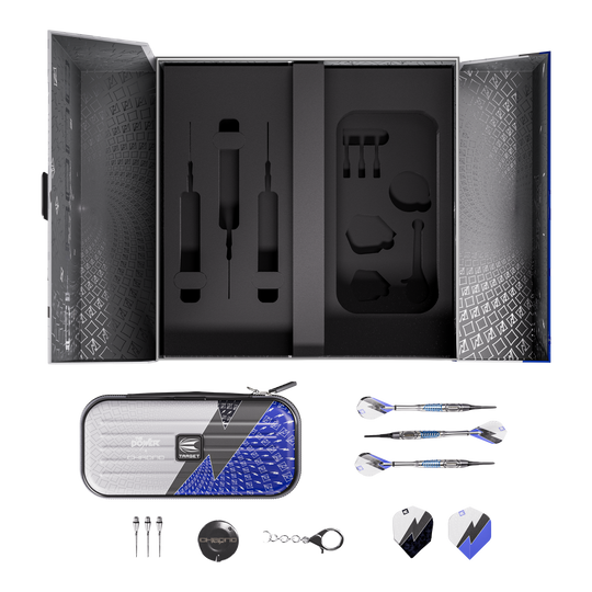 Target Phil Taylor Power X Chrono soft darts Zu sehen sind die Target Phil Taylor Power X Chrono Softdarts. Das Bild zeigt drei Darts nebeneinander.