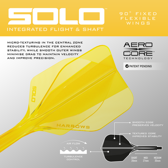 Harrows Solo No6 Flight Shaft System - Yellow Abgebildet ist das Harrows Solo No6 Flight-Shaft-System in Gelb. Dieses Produkt wird als Teil für Dartpfeile verwendet.