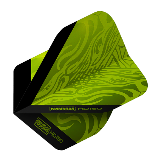 Pentathlon HD150 Metallic Green Standard Flights Das Bild zeigt mehrere Pentathlon HD150 Metallic Standard Flights. Die Ecken und Kanten sind klar definiert.