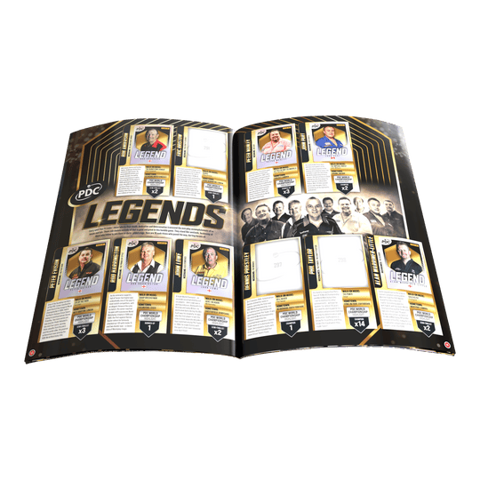Zu sehen ist das Panini PDC World Darts Championship 2025/26 - Official Sticker Hardcover Sammelalbum. Es wurde für Sticker der Darts-WM 2025/26 entworfen.