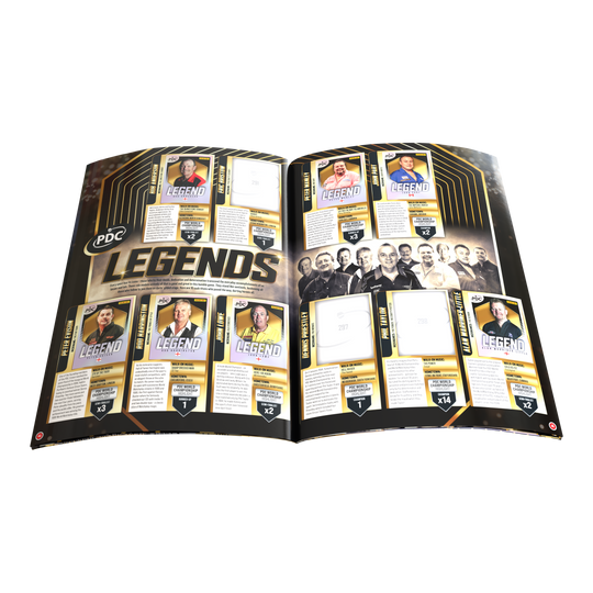 Panini PDC World Darts Championship 2025/26 - Official Sticker Hardcover Collector's Album Zu sehen ist das Panini PDC World Darts Championship 2025/26 - Official Sticker Hardcover Sammelalbum. Es wurde für Sticker der Darts-WM 2025/26 entworfen.