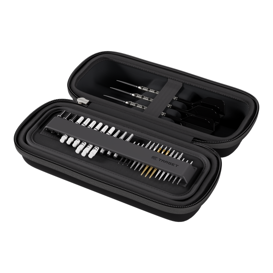 Zu sehen ist ein Target BOA Dartcase in Schwarz. Das Dartcase eignet sich hervorragend zum sicheren Transport von Dartpfeilen.