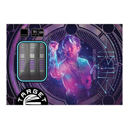 Target Japan Prime Series Sirius GEN4 Soft Darts - 21.5g Das Bild zeigt die Verpackung der "Target Japan Prime Series Sirius GEN4 Softdarts - 21,5g". Auf der Verpackung ist ein futuristisches Design mit einem Spieler und drei sichtbaren Dartpfeilen abgebildet.