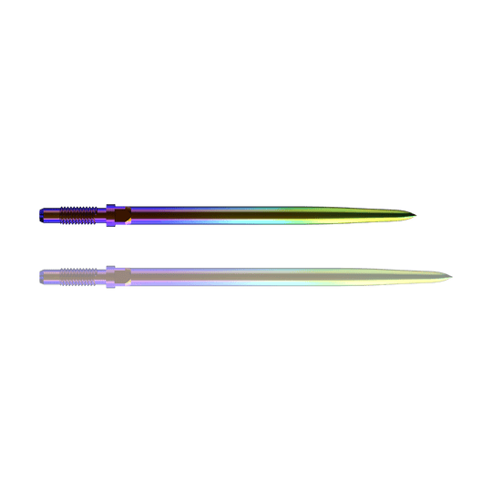 Bulls NL Convertible Point Dart Tips - Smooth - Rainbow Ein Bild mit dem Dateinamen BU57716_BullsNL_Convertible_Points_Smooth_Rainbow_36mm_1. Es zeigt vermutlich einen Dartspitzen-Artikel in Regenbogenfarben.