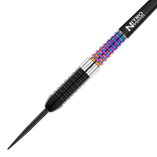 Red Dragon Peter Wright Corra steel darts Das Bild zeigt einen Red Dragon Peter Wright Corra Steeldart. Der Dartpfeil hat einen auffälligen, bunten Griffbereich und eine schwarze Spitze.