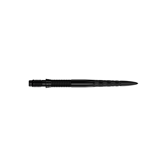 Mission R2.5 Rapid Point DSX Dart Tips - Black Abgebildet sind schwarze Dartspitzen mit einer Länge von 30 mm. Die Spitzen liegen parallel zueinander.