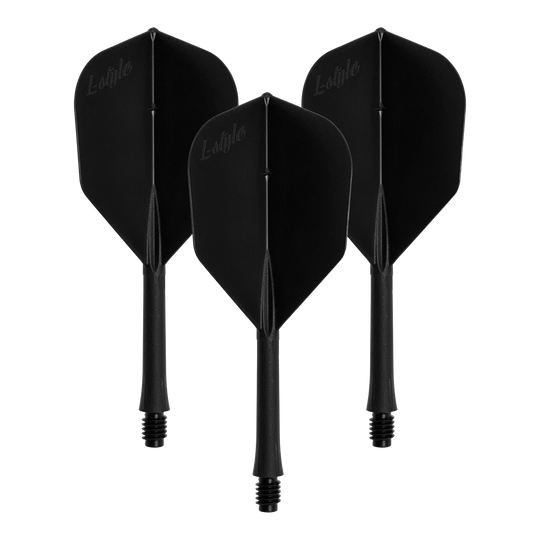L-Style BarFlights 2BA L3 - 260 Das Bild zeigt ein Set von schwarzen Dart-Flights. Die Datei heißt LSF-900_L-Style_BarFlight_Schwarz_1Set.