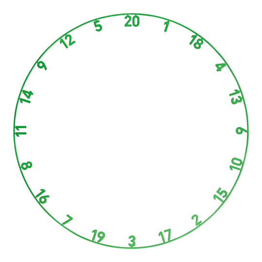 Hier ist das Precise 180 Endorphine Steeldartboard mit Nummernring in der Farbe Emerald Green zu sehen. Es handelt sich um ein hochwertiges Steeldartboard mit Zahlenring.