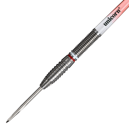 Unicorn Mensur Suljovic The Gentle Steeldarts - 23g ist auf diesem Bild zu sehen. Es handelt sich um professionelle Steeldarts mit einem Gewicht von 23 Gramm.