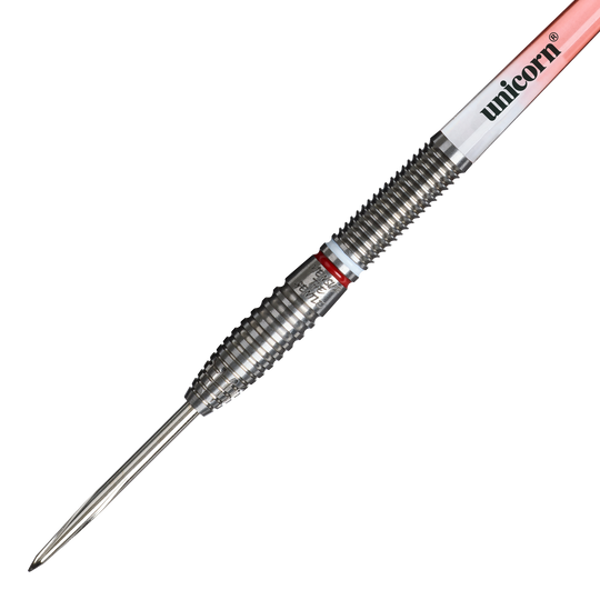Unicorn Scale Suljovic The Gentle Steeldarts - 23g Unicorn Mensur Suljovic The Gentle Steeldarts - 23g ist auf diesem Bild zu sehen. Es handelt sich um professionelle Steeldarts mit einem Gewicht von 23 Gramm.