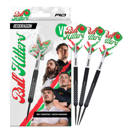 Abgebildet ist der Red Dragon Bullhitters V1 Steeldarts - 23g in kompletter Ansicht. Das Produkt eignet sich für Steeldartspieler und wiegt 23 Gramm.