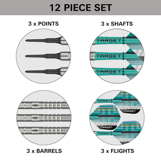 Das Bild zeigt die Target Hydro 12 Softdarts. Diese Darts sind für das Softdartspiel konzipiert.