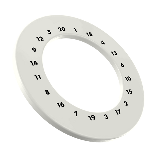 HD Numbers Dartboard Surround - Custom Colors Abgebildet ist ein weißer Dartboard-Surround ohne Logo. Der Dateiname ist 'DBS-HDOL-weiss_HD_Zahlen_Dartboard_Surround_Ohne_Logo_Wei_3'.