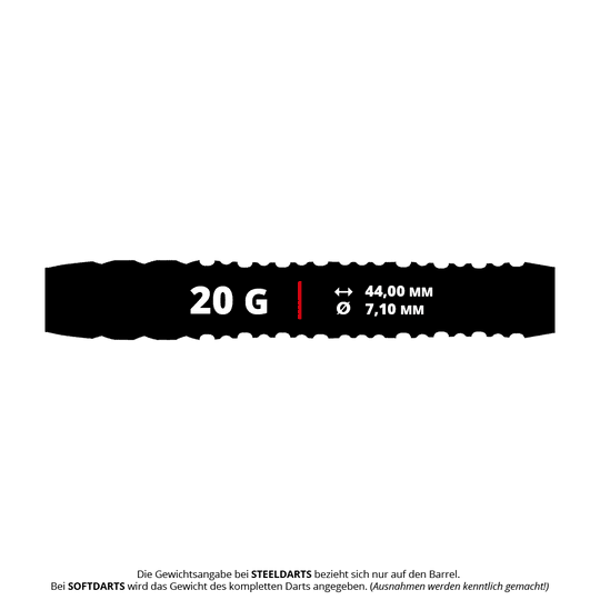 Die Shot Alchemy Volta Softdarts - 20g sind moderne Softdarts mit einem Gewicht von 20 Gramm. Das Bild zeigt das Produkt aus einer bestimmten Perspektive.