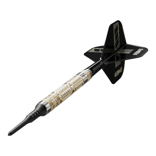 Target Dimitri Van Den Bergh 95K soft darts - 19g Abgebildet sind die Target Dimitri Van Den Bergh 95K Softdarts in der 19 Gramm Variante. Die Darts bieten eine hochwertige Verarbeitung und modernes Design.