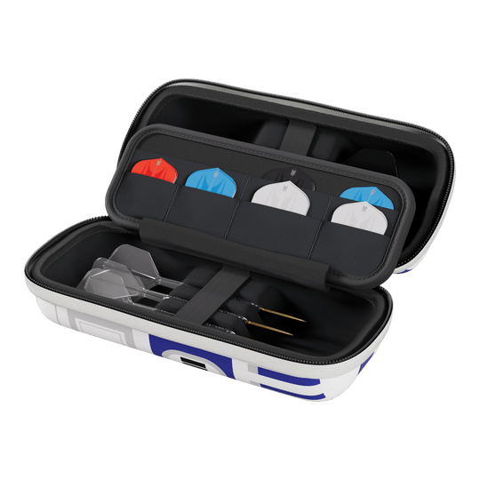 Das Bild zeigt das Target Star Wars Boa Dartcase im R2D2-Design. Das Dartcase ist für Fans von Star Wars und Dartspielern gedacht.