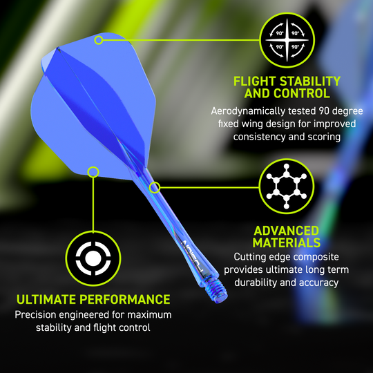Winmau Fusion Flight Shaft System No6 Blue Das Winmau Fusion Flight-Shaft-System No6 in Blau ist zu sehen. Es bietet eine moderne Lösung für Dartspieler.