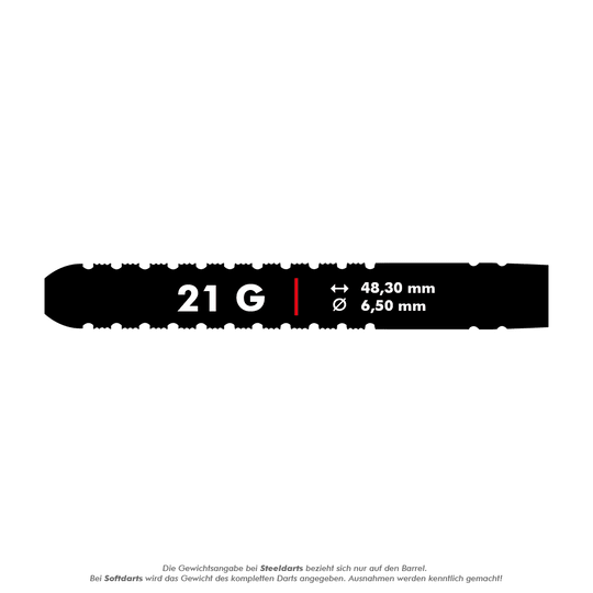 RD2554_Red_Dragon_Gian_Van_Veen_Steeldarts_5_21g Das Bild zeigt das Produkt "Red Dragon Gian Van Veen Steeldarts - 21g". Die Darts wiegen 21 Gramm, sind 48,30 mm lang und haben einen Durchmesser von 6,50 mm.