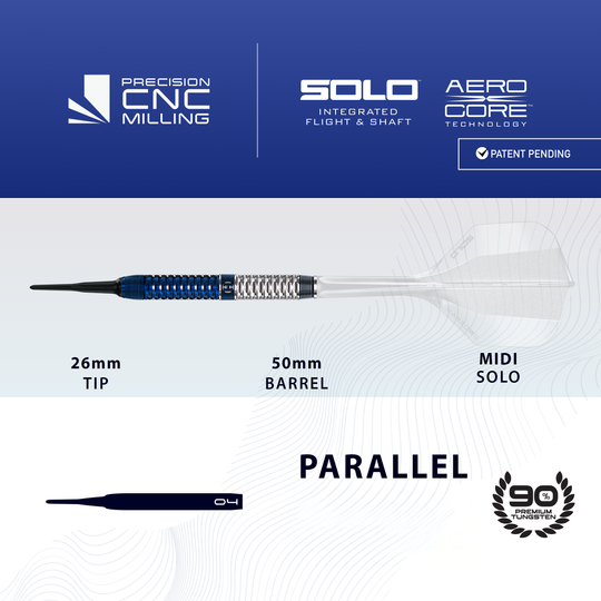 Harrows GEO Parallel Softdarts Abgebildet sind die Harrows GEO Parallel Softdarts. Die Softdarts sind auf dem Bild gut sichtbar angeordnet.