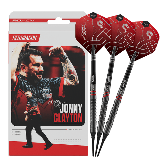 Red Dragon Jonny Clayton RD-ADV soft darts - 18g Das Foto zeigt die Red Dragon Jonny Clayton RD-ADV Softdarts - 18g. Die volle Länge des Darts ist abgebildet.