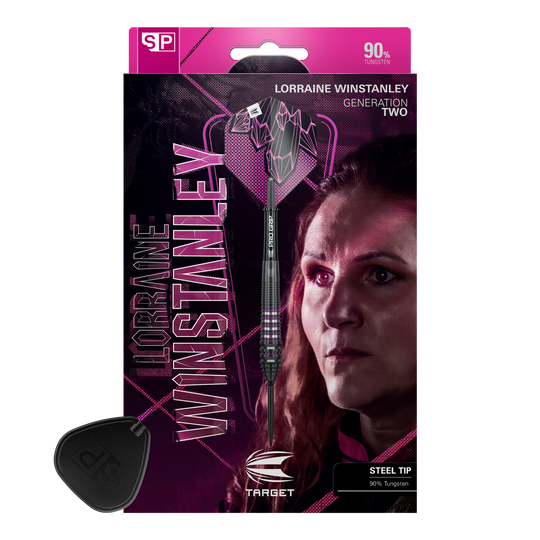 Auf diesem Bild sind die Target Lorraine Winstanley GEN2 Swiss Point Steeldarts - 24g dargestellt. Diese Darts eignen sich ideal für professionelle Dartspiele.