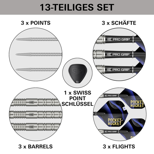 Target Justin Hood Swiss Points Steeldarts - 23g Auf dem Bild befindet sich Target Justin Hood Swiss Points Steeldarts - 23g. Das Set richtet sich an fortgeschrittene Dartspieler.