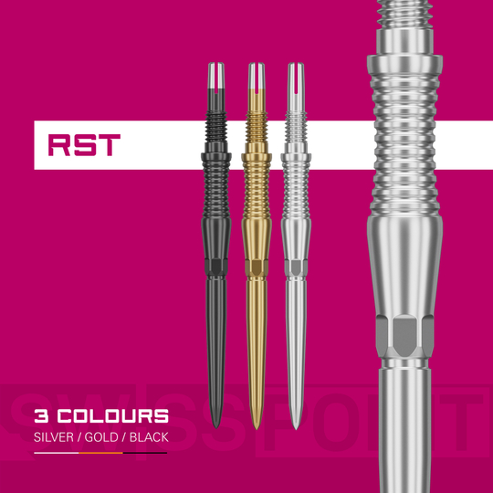 Dieses Foto stellt die Target Swiss Point Dartspitzen Signature RST - Gold dar. Die Spitzen bieten ein elegantes Design für professionelle Darts.