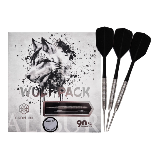 Zu sehen sind die Caliburn Wolfpack W7 Steeldarts mit einem Gewicht von 21g. Die Steeldarts eignen sich für anspruchsvolle Dartspieler.