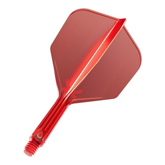Target K-Flex No6 Flight System - Red Das Bild zeigt einen roten Dartflug mit integriertem Schaft. Der Dartflug hat eine glänzende Oberfläche und ist aus Kunststoff gefertigt.