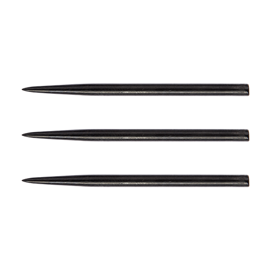 8373_Winmau_Extra_Long_Black_Effect_Steeldart_Spitzen_41mm_1 Das Bild zeigt drei Winmau Extra Long Black Effect Steeldart Spitzen mit einer Länge von 41mm. Die Spitzen sind schwarz und liegen nebeneinander.