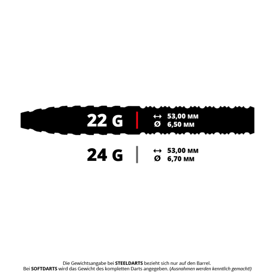 Caliburn Awakening ET steel darts Das Bild zeigt die Steeldarts CB1902 Caliburn Awakening ET mit einem Gewicht von 22g. Zu sehen sind vermutlich die Darts oder Details des Produkts.