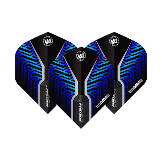 Abgebildet sind die Winmau Prism Delta Blue No2 Standard Flights. Diese Dart Flights sind in Schwarz und Blau gestaltet.