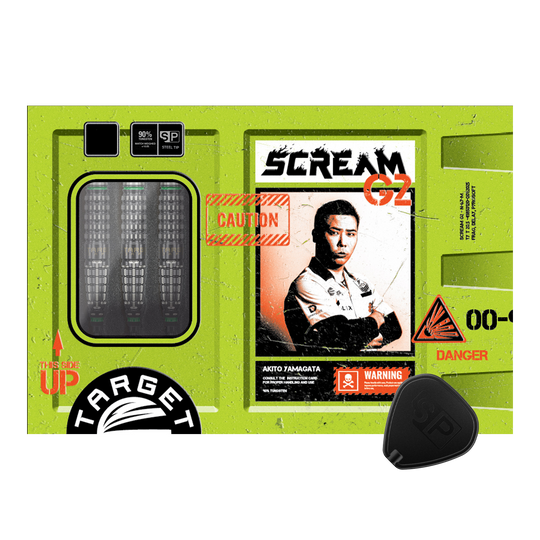 Abgebildet sind die Target Japan Prime Series Akito Yamagata Scream GEN2 Swiss Point Steeldarts - 23g. Sie eignen sich besonders gut für professionelle und ambitionierte Dartspieler.