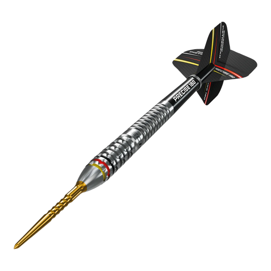 Das Bild zeigt die Precise 180 Ricardo Pietreczko GEN1 Steeldarts. Moderne Steeldarts zur professionellen Verwendung.
