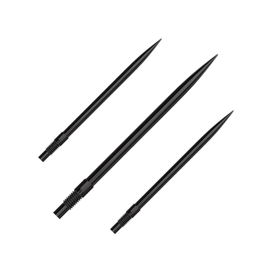 Harrows Quick Point Dart Tips - Black Ein Set aus schwarzen QuickPoint Dartspitzen mit 40 mm Länge. Die Dartspitzen liegen auf einer neutralen Oberfläche.