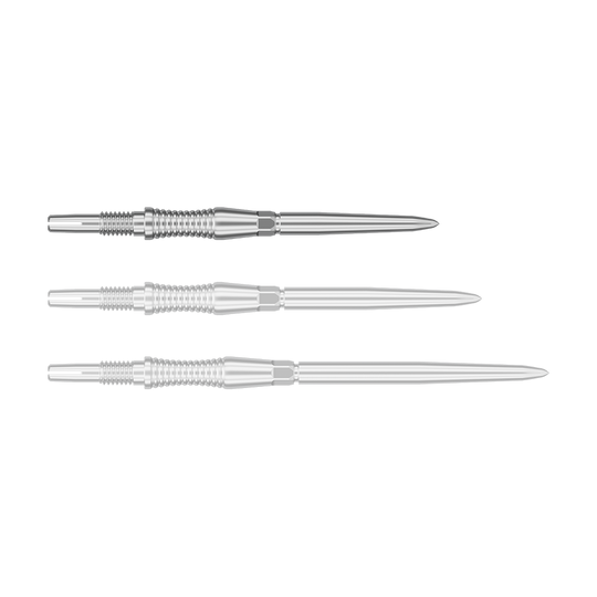 Target Swiss Point Dart Tips Signature RST - Silver Auf dem Bild ist ein Objekt mit dem Dateinamen 340300_Target_Swiss_Point_Dartspitzen_Signature_RST_Silber_30mm_1 zu sehen. Wahrscheinlich handelt es sich um Dartspitzen in Silber mit einer Länge von 30 mm.
