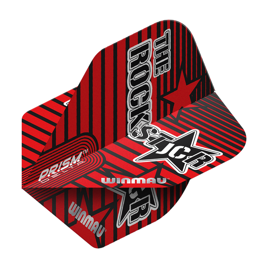 6915-227_Winmau_Prism_Delta_Joe_Cullen_Rockstar_Standard_Flights_2DSstqQlGAg6yP Das Bild zeigt die Winmau Prism Delta Joe Cullen Rockstar Standard Flights. Die Flights sind rot-schwarz mit auffälligen Grafiken und der Aufschrift "THE ROCKSTAR".