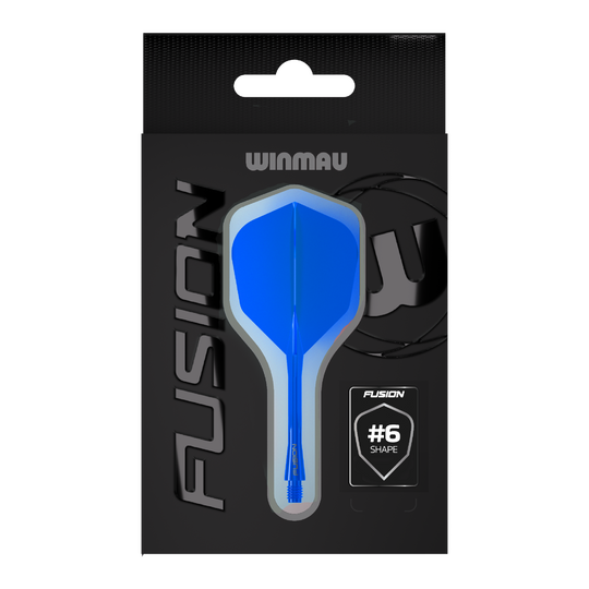 Winmau Fusion Flight Shaft System No6 Blue Auf dem Bild befindet sich das Winmau Fusion Flight-Shaft-System No6 in Blau. Dieses Accessoire wird für das Dartspiel verwendet.