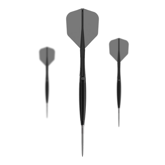 Caliburn Chord C2 steel darts - 23.5g Abgebildet ist ein Set der Caliburn Chord C2 Steeldarts - 23,5g. Mehrere Darts werden zusammen präsentiert.