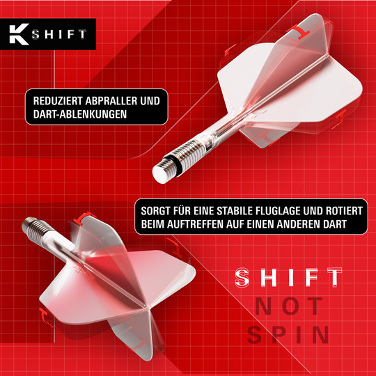 Target K-Shift No2 Standard Flights - Clear Target K-Shift No6 Flights - Clear. Durchsichtige Dart-Flights in No6-Form von Target sind auf dem Bild abgebildet.